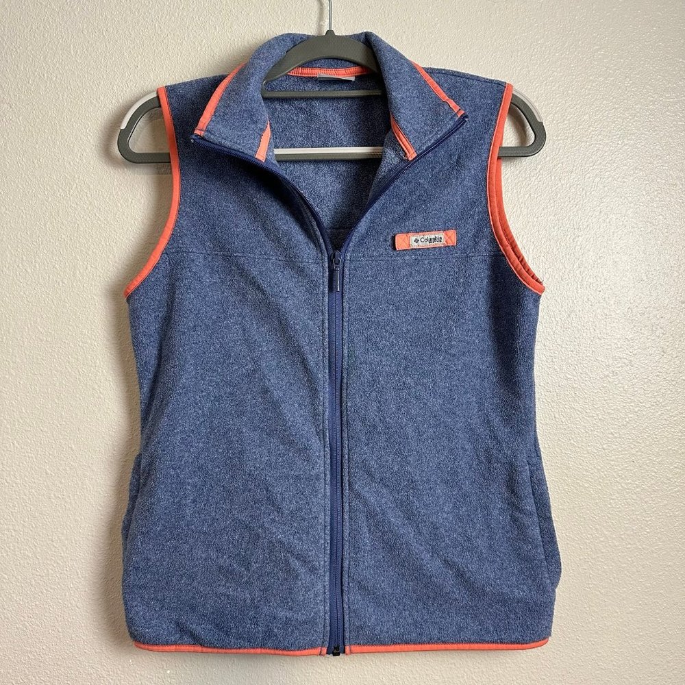 Columbia PFG Fleece Vest Women's Small | Dusty Blue with Coral Pink Trim Warm